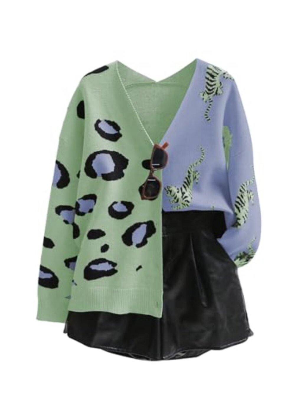WDIRARA Cardigan Womens Open Front Leopard Print Long Sleeve